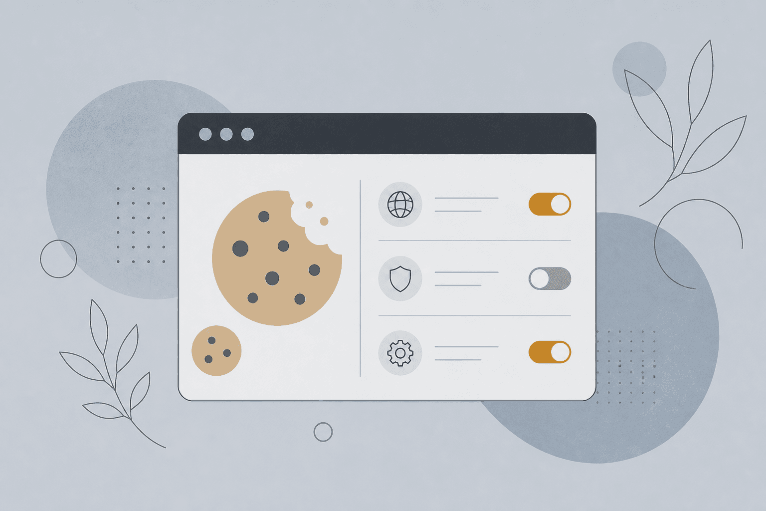 Ilustração editorial sobre cookies e preferências de navegação